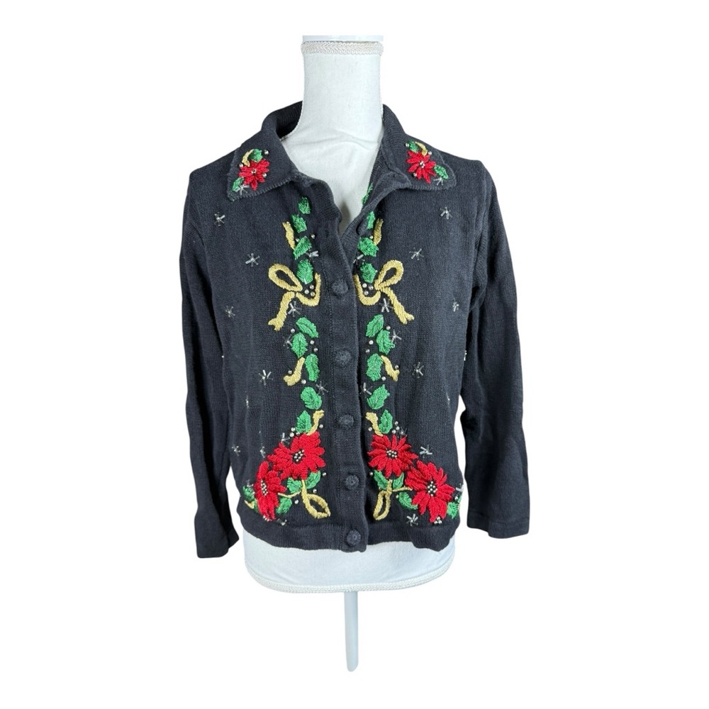 Embroidered Poinsettias‎ Cardigan